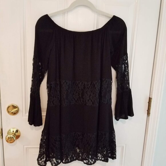 Blue Rain Francesca's Lace 3/4 Length Bell Sleeve Lined  Mini Dress Size Small - Picture 4 of 11
